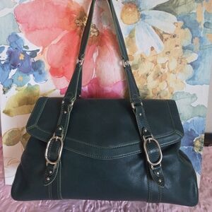 Cole Haan full grain green leather Double Handle Satchel Vtg